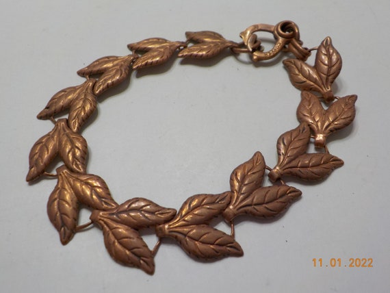 Vintage Double Leaf Copper Bracelet (5965) Solid … - image 2
