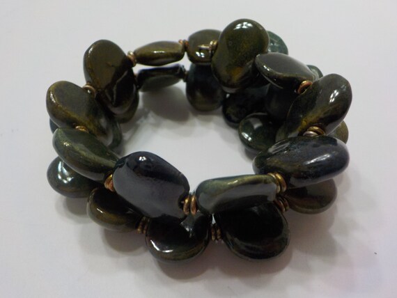 Vintage Flat Oval Stone Stretch Bracelet (2808) U… - image 2