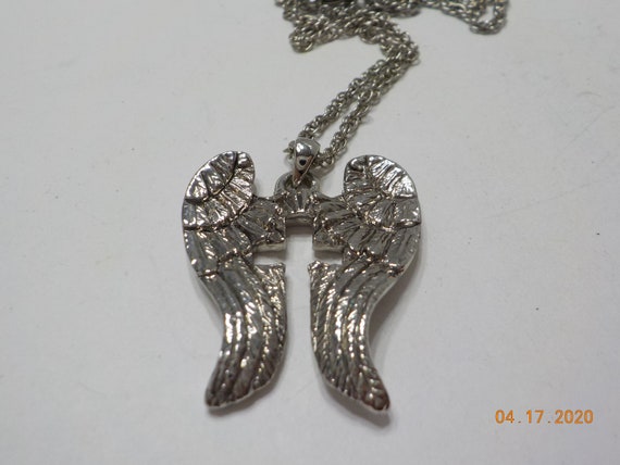 Vintage Silver Tone Angel Wings Pendant Necklace 1450 Cross Etsy