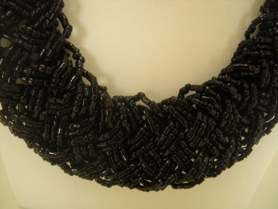 Vintage Braided Black Beaded Necklace (6229) - image 3