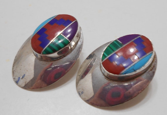 Vintage Sterling Pierced Earrings (3588) Hand Pai… - image 2