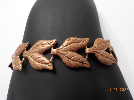 Vintage Double Leaf Copper Bracelet (5965) Solid … - image 1