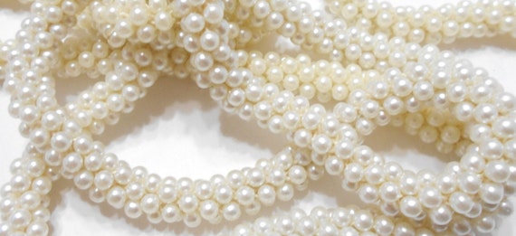 Vintage 54" Faux Pearl Necklace (5991) 4mm Single… - image 4