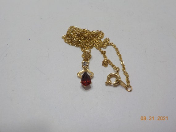 Vintage Burnt Red Rhinestone Pendant Necklace--18… - image 4
