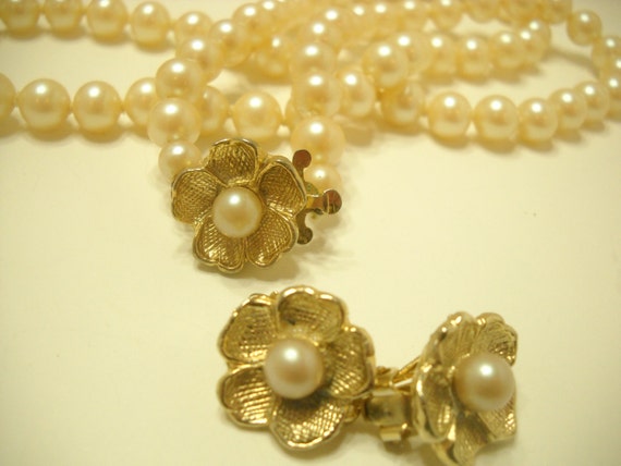 Vintage Glass Pearl Demi Parure (8865) 8mm--Gorge… - image 4