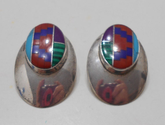 Vintage Sterling Pierced Earrings (3588) Hand Pai… - image 3