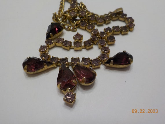 Vintage Rhinestone Choker Necklace (3585) Lavende… - image 6