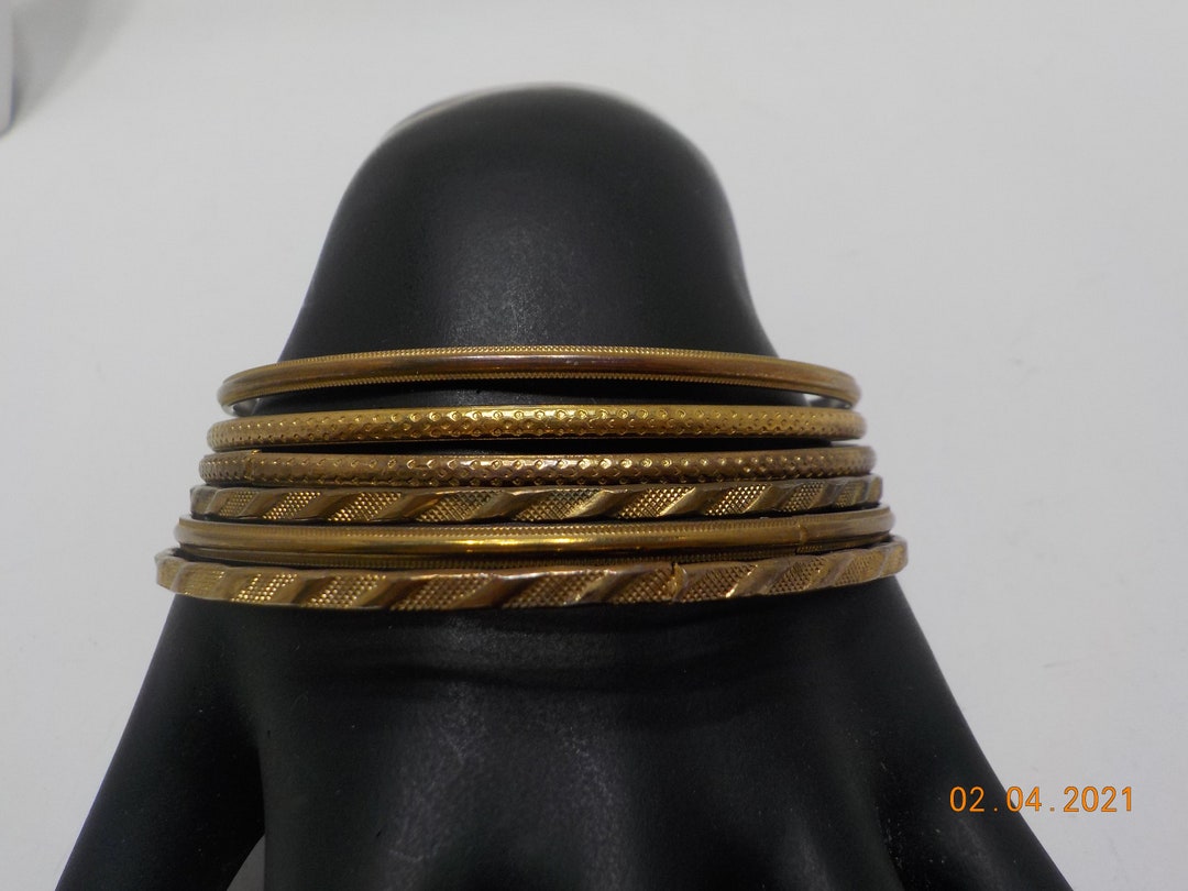 Vintage Gold Tone Bangle Bracelets 8124 Six Bangles Etsy UK