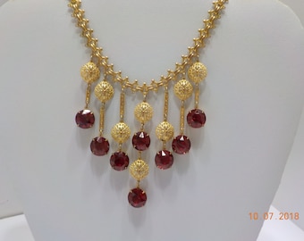 Vintage Bright Red Crystal Bib Necklace (6204)