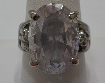 Vintage Large Clear Crystal Ring, Size 9 1/2-10 (9953) Faceted And Very Sparkly