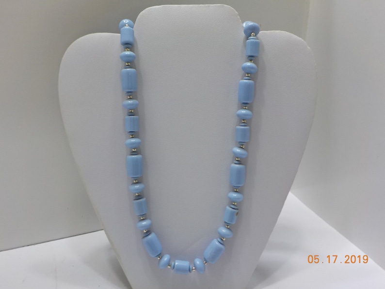 313 Vintage 24 Baby Blue Beaded Necklace