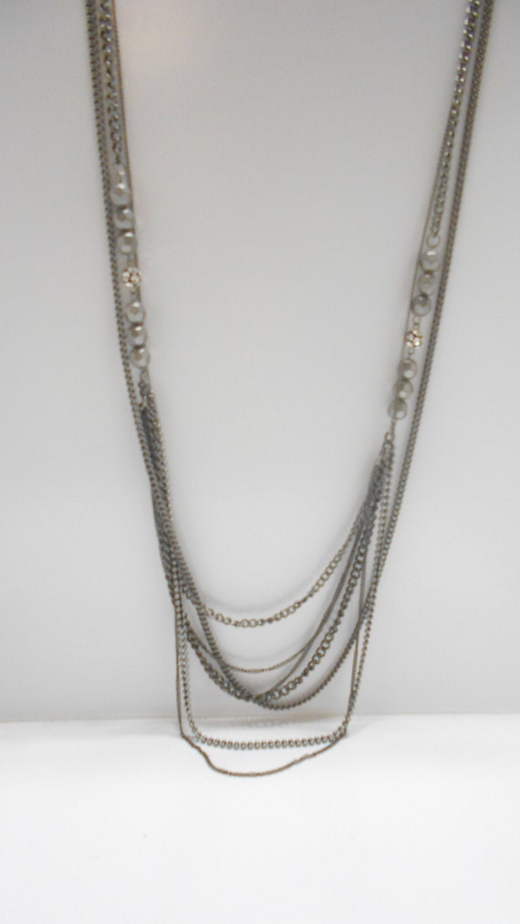 Vintage 40" Silver Tone Chains Necklace 4-7 Strand