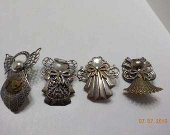 Vintage Angel Brooches (1072) Four Metal Angels With Adornments