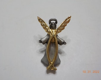 Vintage Angel Lapel Pin (5719) Gold Tone & Silver Tone Metal