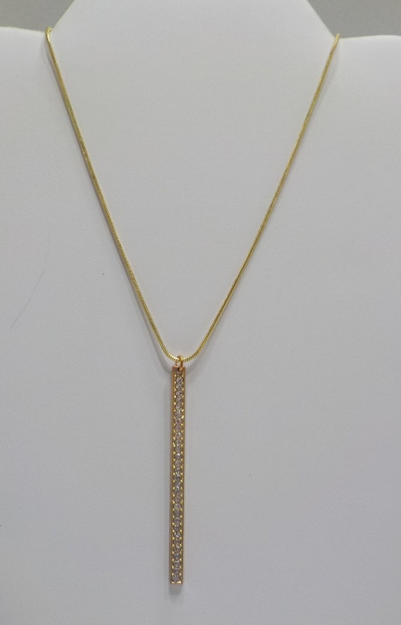 Vintage Gold Tone & Rhinestone Pendant Necklace (… - image 2