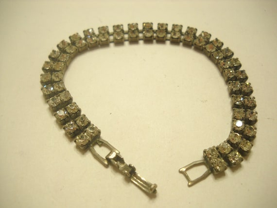 Vintage Double Strand Clear Rhinestone Bracelet (… - image 3