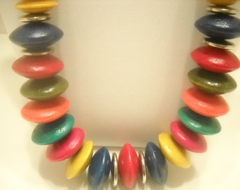 Graduating Wooden Bead Necklace (4845) Bright And Summery