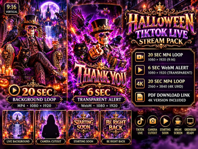 Halloween Tiktok Live Background 9:16 | 20s MP4 Loop + 6s Webm Alert ...
