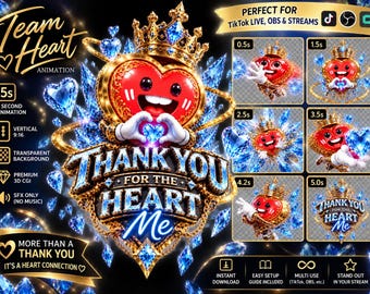 Animazione di ringraziamento del team Heart | Avviso regalo LIVE su TikTok | WebM trasparente | Sovrapposizione streaming 3D | Animazione Heart Me