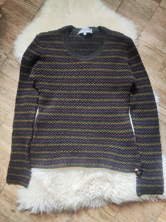 Sonia Rykiel, Vintage 90s Sonia Rykiel Striped Knit Sweater Size M, Parisian Avant-Garde Textured Pullover, Authentic SR Logo Charm Jumper