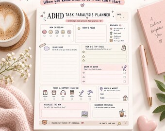 ADHD Daily Planner, Task Paralysis Printable, Task Breakdown, Brain Dump Organizer