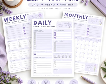 ADHD Brain Dump Planner, Daily Weekly Monthly Printable (Digital Download)