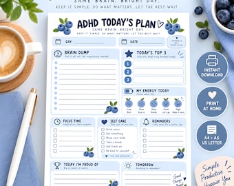 ADHD Daily Planner Printable, Executive Function, Brain Dump & Focus (PDF)