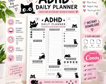 ADHD Daily Planner PDF, Focus Schedule, Brain Dump Sheet (Digital Download)