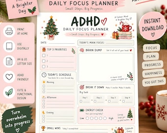 ADHD Daily Planner Printable for Adults | Focus Planner | Brain Dump & Time Blocking