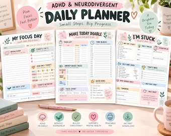 ADHD Planner for Adults, Brain Dump & Focus Planner, Executive Function Task Management PDF