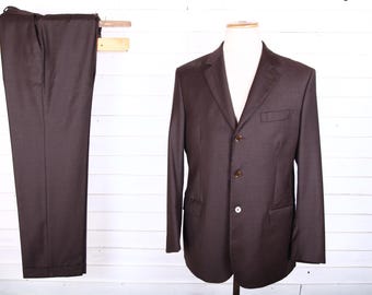 Costume italien marron 42R 36w 30l Comero Super 120s rayé, poignets non coupés fonctionnels