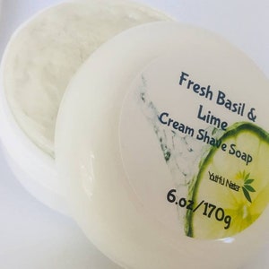 Fresh Basil Lime  Goat Milk Cream Shave Soap, all natural skin care for men, luxury shaving soap gift for him