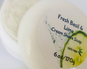 Fresh Basil Lime  Goat Milk Cream Shave Soap, all natural skin care for men, luxury shaving soap gift for him