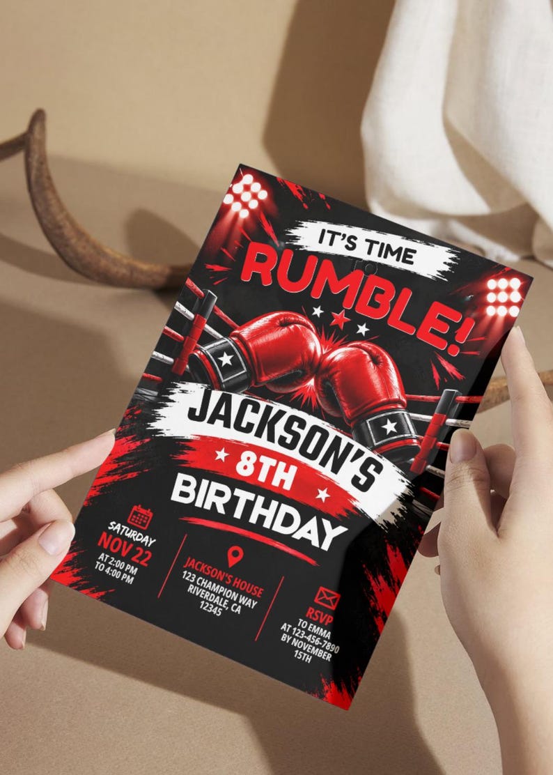 Boxing Training Invitations Boxing Birthday Invitation Template, Boy Fight Night Party Invite ...