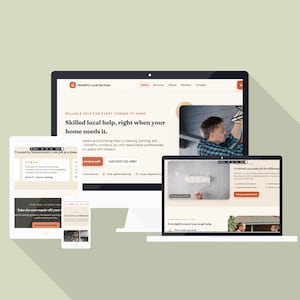 May include: A desktop computer monitor, a laptop, a tablet, and a smartphone displaying the HomePro Local Services website. The screens feature text including Skilled local help, right when your home needs it, and Call (505)123-4567.