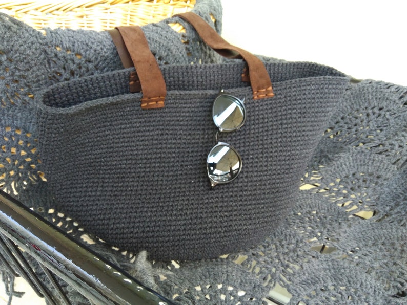 hobo bag dark gray farmers market tote market tote bag Crochet boho bag crochet handbag beach bag crochet tote bag beach tote bag