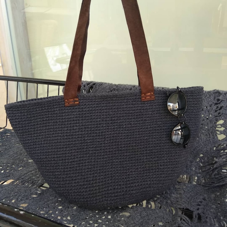 hobo bag dark gray farmers market tote market tote bag Crochet boho bag crochet handbag beach bag crochet tote bag beach tote bag