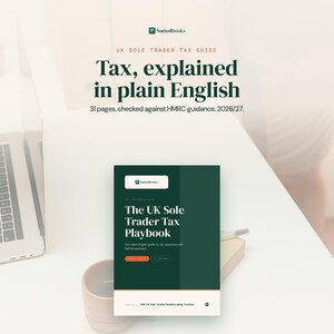 May include: A digital guide titled The UK Sole Trader Tax Playbook with a dark green cover and white text. The document includes 31 pages, is checked against HMRC guidance for 2026/27, and is described as tax explained in plain English.