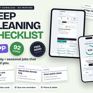 Deep Cleaning Checklist App, ADHD Declutter Cards, Monthly and Seasonal Cleaning Schedule, Spring Clean Planner, Digital Download