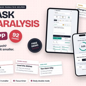 Task Paralysis Cleaning App, ADHD Focus Timer, Body Doubling Helper, Overwhelmed Home Reset, Tiny Steps Chore Starter, Digital Download