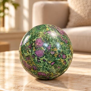 75 mm Rare Ruby Fuchsite Sphere-Uv Reactive Ruby In Fuchsite-Gemstone Orb-Healing-Feng Shui Decor