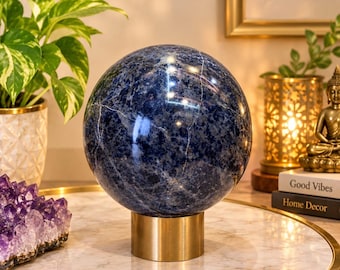 225mm Sodalite Crystal Sphere, Dark Academia Office Decor (9 Inch)