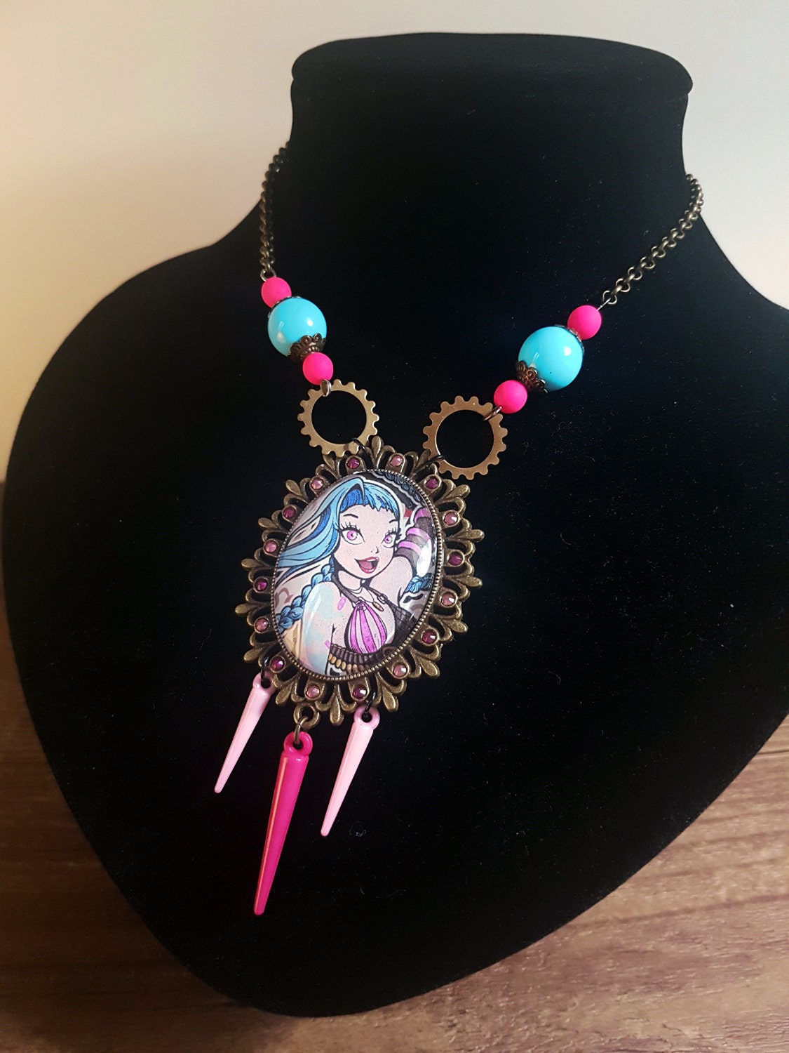 Handcrafted Jinx necklace // League of Legends video game // Etsy