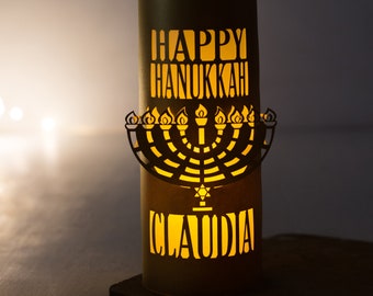 Happy Hanukkah Personalised  Lantern Decoration - Hanukkah gift Menorah Candle Design, Festival of Lights