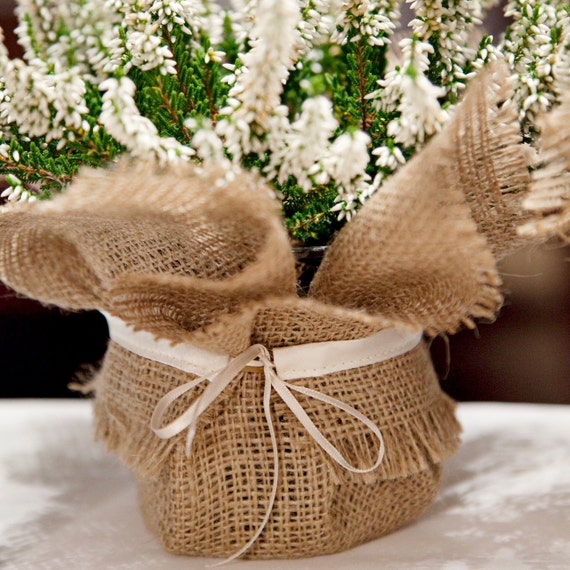 small size floral centrepiece perfect favour idea Burlap wedding plant wrap