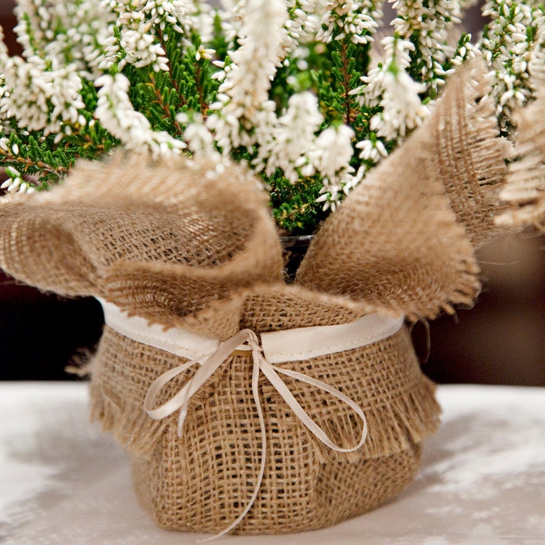 small size floral centrepiece perfect favour idea Burlap wedding plant wrap