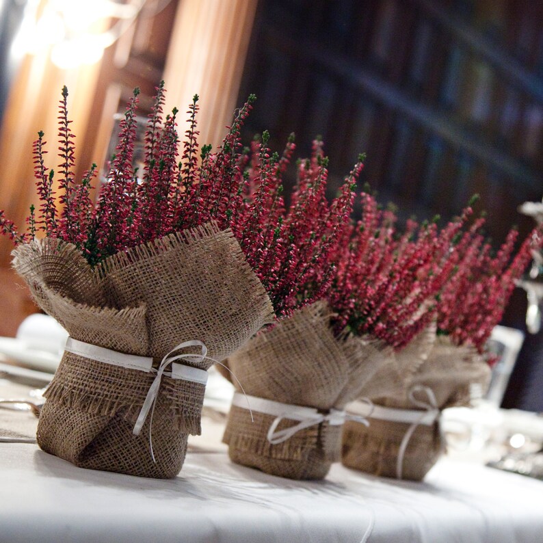small size floral centrepiece perfect favour idea Burlap wedding plant wrap