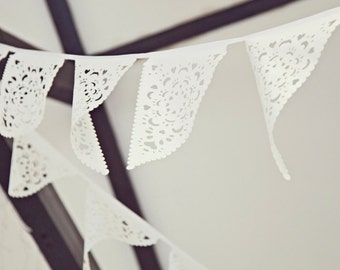 White Wedding Garland Vintage style wedding bunting, white backyard romantic decoration