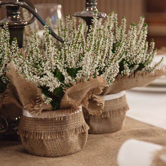 small size floral centrepiece perfect favour idea Burlap wedding plant wrap