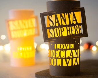 Personalised Santa Stop Here - paper lantern luminary centrepieces  - Christmas Eve box